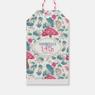 Weiße Vintage Cottagecore Pilz-Geburtstagsfeier Geschenkanhänger