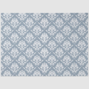 Weiße Vintage-Damaske auf blau-grauem Hintergrund Seidenpapier