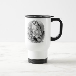 Weiße Vintage-Eule Personalisierte Eulen Vögel Reisebecher