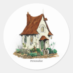 Weiße Vintage Hütte House Fairy Witchy White Runder Aufkleber