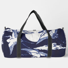 Weiße Vintage-Kraniche auf dunklem Navy-Blau  Duffle Bag