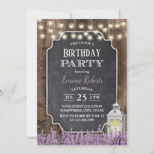 Weiße Vintage-Laterne Lavendel-Blumen-Geburtstag Einladung