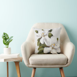 Weiße Vintage Magnolia Botanische Schrift Silber G Kissen
