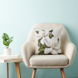 Weiße Vintage-Magnolie Botanischer Druck Silber-Gr Kissen