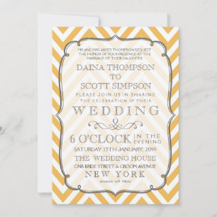 Weiße Vintage-Mandarinen-Chevron-Streifen-Hochzeit Einladung