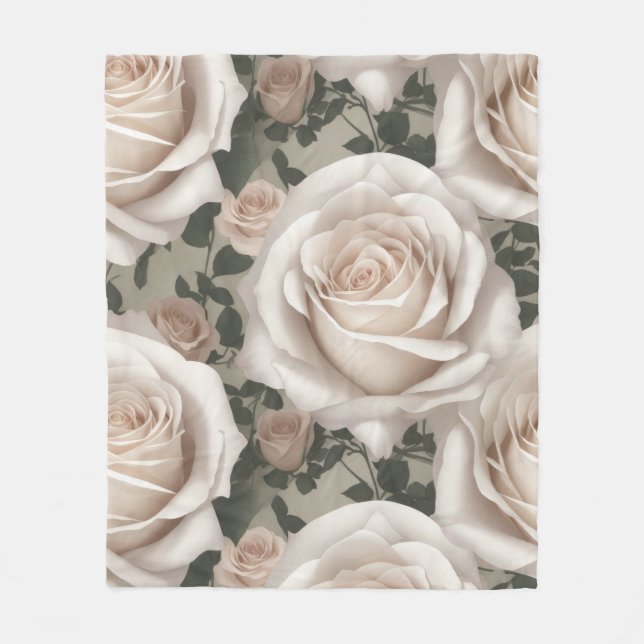 Weiße Vintage-Rose Fleecedecke (Vorderseite)