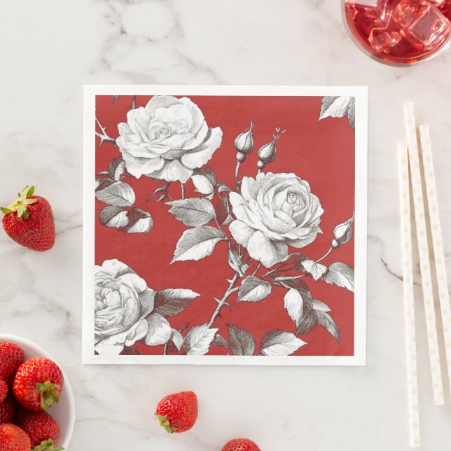 Weiße Vintage-Rose Serviette (Beispiel)