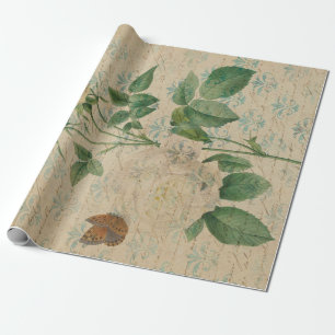 Weiße Vintage-Rose und Schmetterling Geschenkpapier