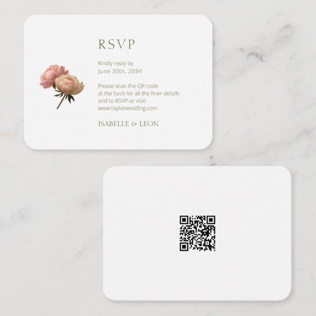 Weiße Vintage-Rosen-QR-Code-Hochzeit Begleitkarte (Vorne/Hinten)