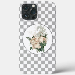 Weiße Vintage-Rosen Schachbrett Case-Mate iPhone Hülle