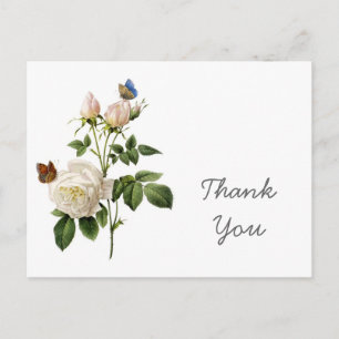 Weiße Vintage-Rosenblüten danke Postkarte