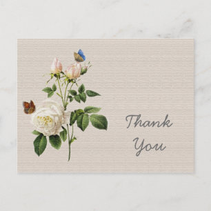 Weiße Vintage-Rosenblüten danke Postkarte