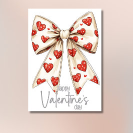 Weiße Vintage-Schleife Graues Happy Valentines Day Feiertagskarte