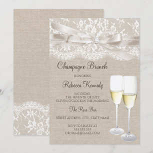 Weiße Vintage-Spitze-Champagner-Brunch-Einladung Einladung