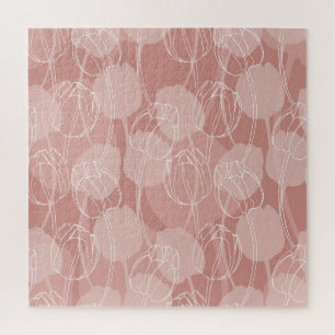 Weiße Vintage-Tulpen rosa Hintergrund Puzzle