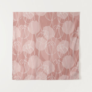 Weiße Vintage-Tulpen Rosa Hintergrund Wandteppich