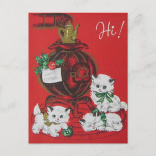 Weiße Vintage-Weihnachtskatzen Feiertagspostkarte