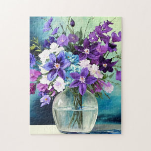 Weiße violette Blumen in einer Vase Puzzle