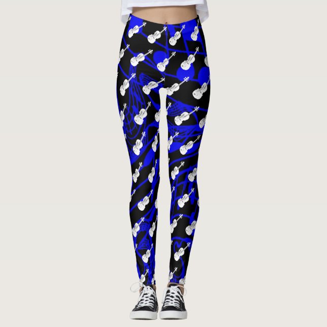 WEISSE VIOLINE AUF MARINE MUSICNOTES LEGGINGS (Vorderseite)