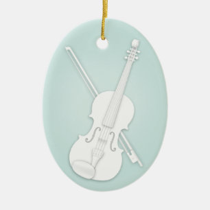 Weiße Violine oder Bratsche mit Bogen Aqua benutze Keramik Ornament