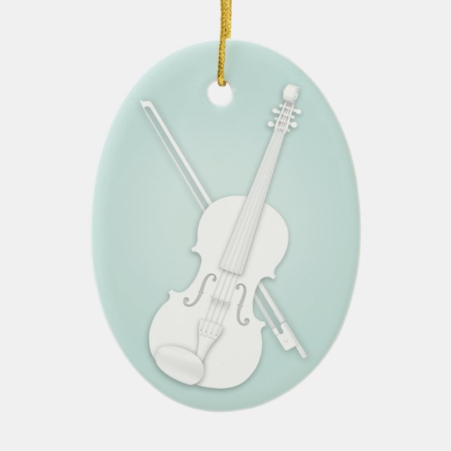 Weiße Violine oder Viola mit Bow Aqua Custom Music Keramik Ornament (Vorne)