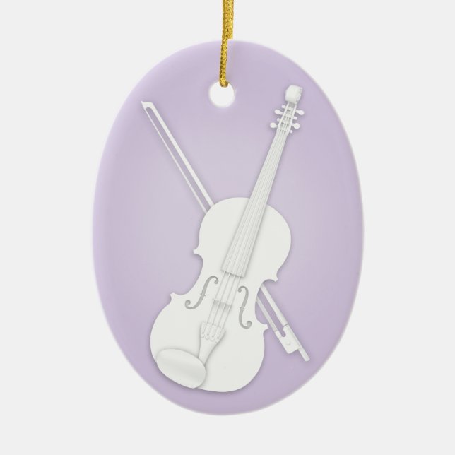 Weiße Violine oder Viola mit Bow Lavender Musical Keramik Ornament (Vorne)