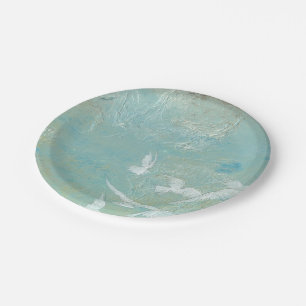 Weiße Vögel, die durch blauen Himmel fliegen Pappteller