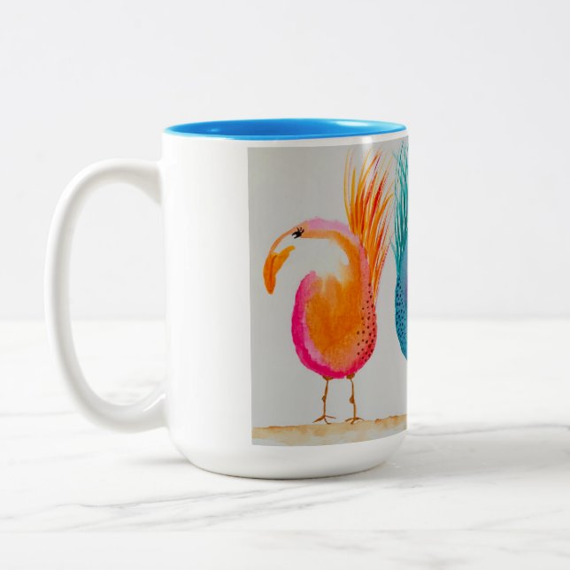 Weiße Vögel! Farbige Tasse mit Wasserfarbe (Links)