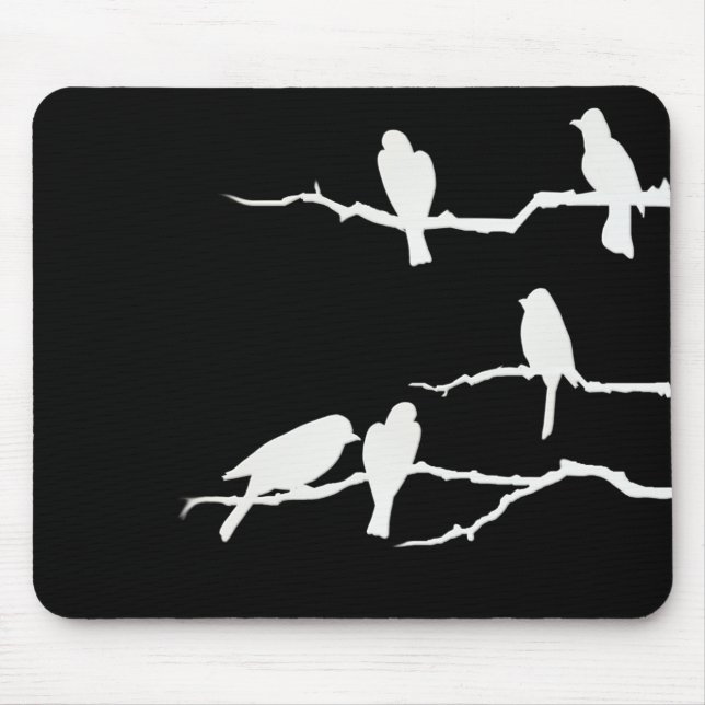 Weiße Vogel-Silhouette Mousepad (Vorne)