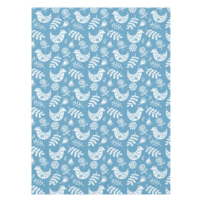 Weiße Vögel und Blume auf blau Tischdecke (Vorderseite)