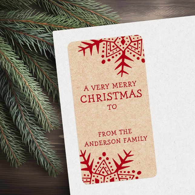 Weiße Volkskunst Schneeflocke Kraft aus Geschenk (Whimsical folk art snowflake Kraft to from gift Label)