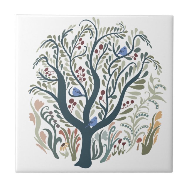 Weiße Volkskunst, Wald Erde Tones Fliese (Vorderseite)