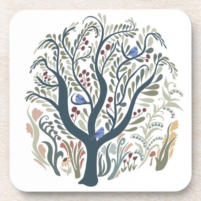 Weiße Volkskunst, Wald Erde Tones Getränkeuntersetzer (Vorderseite)