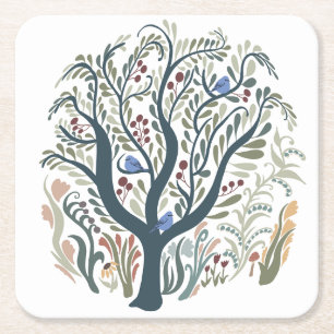 Weiße Volkskunst, Wald Erde Tones Rechteckiger Pappuntersetzer