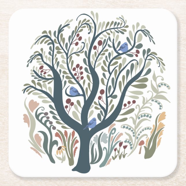 Weiße Volkskunst, Wald Erde Tones Rechteckiger Pappuntersetzer (Vorderseite)