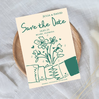 Weiße, von der grünen Blüte gezeichnete Hochzeit R Save The Date