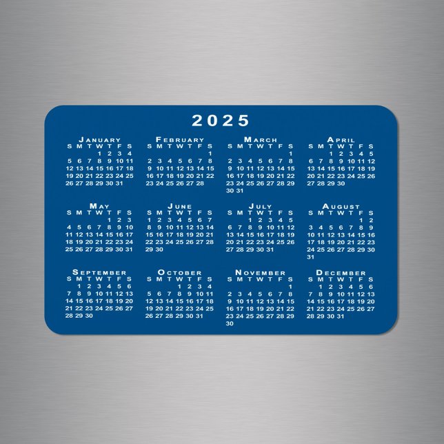 Weiße Vorlage für den Kalender 2025 Blaue Hintergr Magnet (White 2025 Calendar Blue Background Template Magnet in situ)