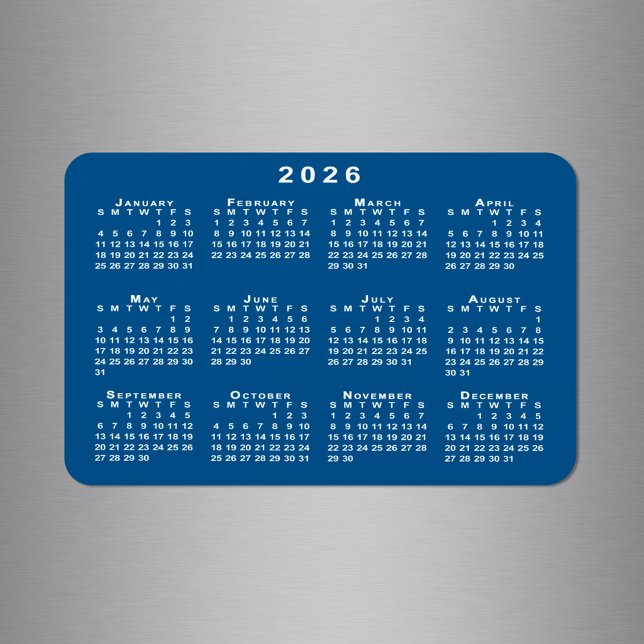 Weiße Vorlage für den Kalender 2026 Blaue Hintergr Magnet (White 2026 Calendar Blue Background Template Magnet in situ)