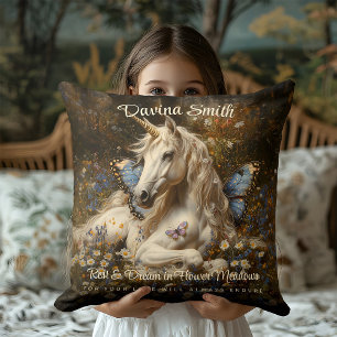 Weiße Wald-Einhorn Blaue Schmetterling-Wiese Flora Kissen