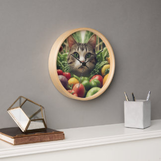 Weiße Wand-Uhr mit Kat- und Fruchtdesign Uhr