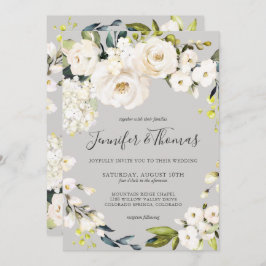 Weiße Wasserfarbe Blumenreath auf Taupe Hochzeit Einladung