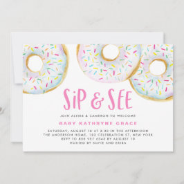 Weiße Wasserfarbe Donuts Sprinklen Sip und sehen Einladung