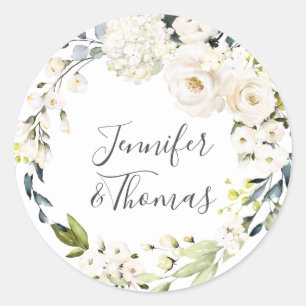 Weiße Wasserfarbe Florale Hochzeitskrone Runder Aufkleber