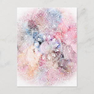 Weiße Wasserfarbe Mandala Design Postkarte