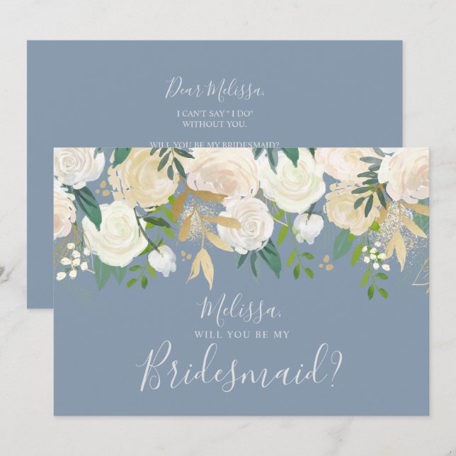 Weiße Wasserfarbenflora wird meine Bridesmaid sein Einladung (Vorne/Hinten)