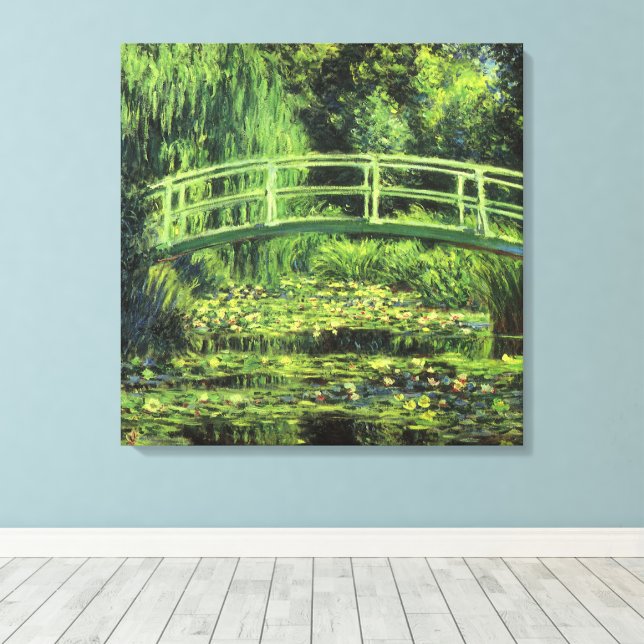 Weiße Wasserlilien von Claude Monet, Vintage Kunst Leinwanddruck (Insitu (Holzboden))