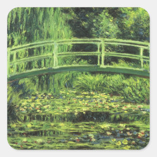 Weiße Wasserlilien von Claude Monet, Vintage Kunst Quadratischer Aufkleber