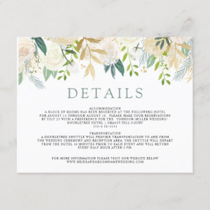 Weiße Wedding Details des Rosen-Blumenstrauß-  Begleitkarte