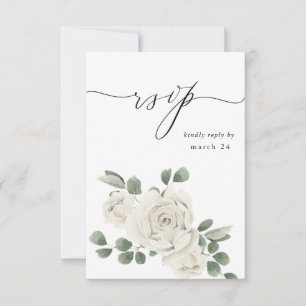 Weiße weiche Blüten und Eukalyptus w Mahlzeiten UA RSVP Karte
