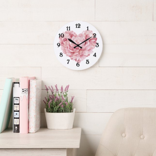 Weiße weiche rosa Herzblüte Große Wanduhr (Lesesaal)